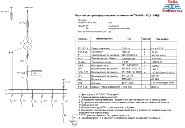 мКТПН 630/10/0,4-В/В(К)-У1